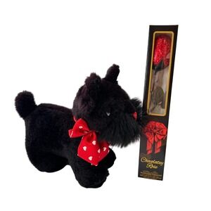 Chocolate Rose Plush Black Dog Gift Set Valentine Gift Cute Scottish Terrier Bow